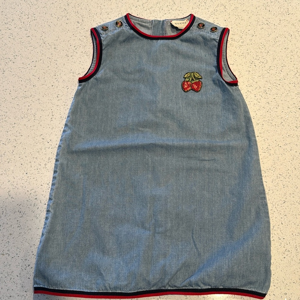 Gucci Children Strawberries Embroidered Denim Dress